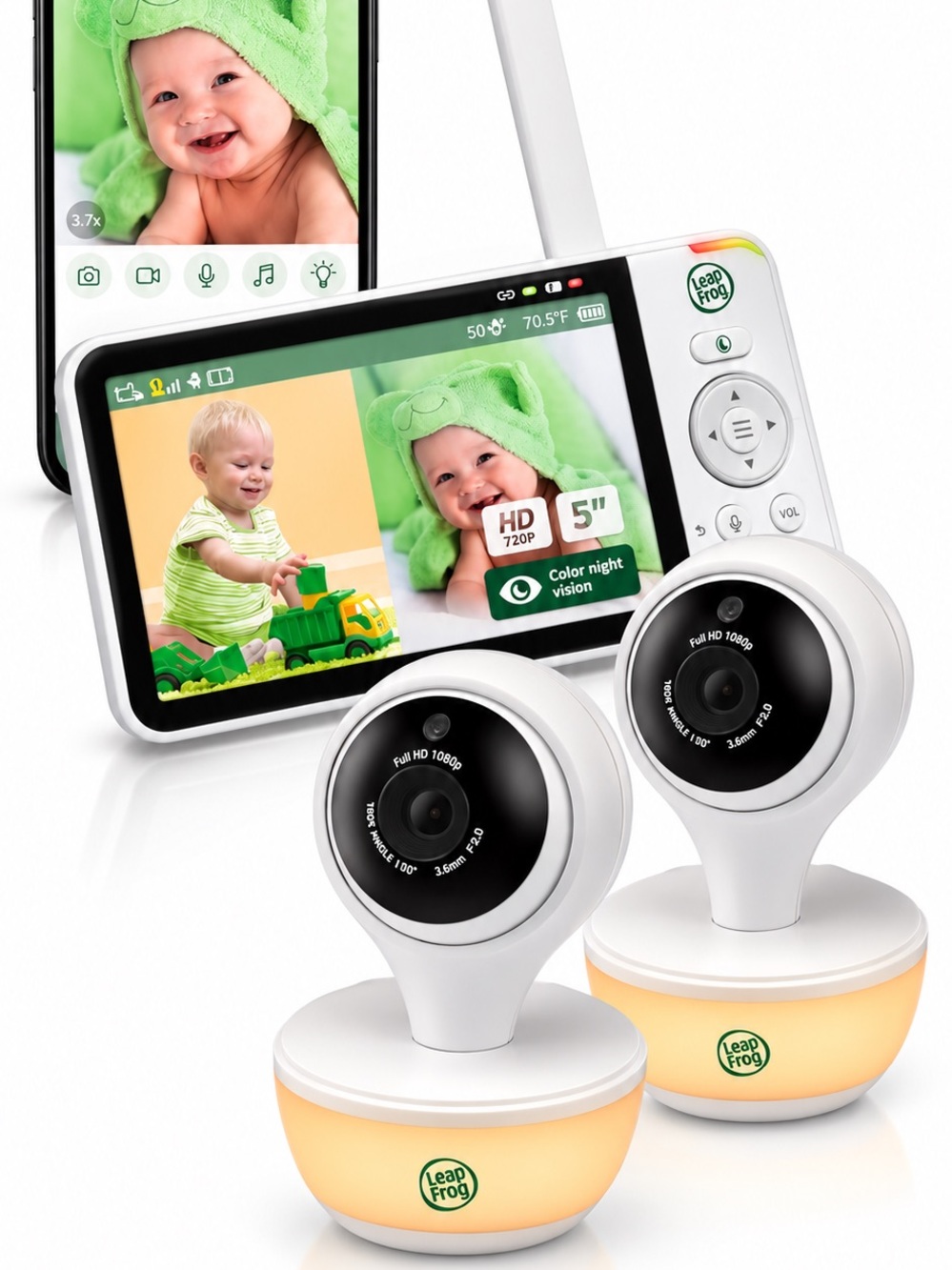 LeapFrog (280$ Retail) Baby Monitor Camera White with Soft Amber Night Light